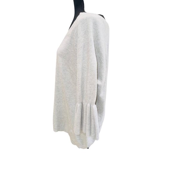 Banana Republic Grey V-Neck Knit Sweater Pleated Sleeves XL Boho Cottage Core - Picture 4 of 9